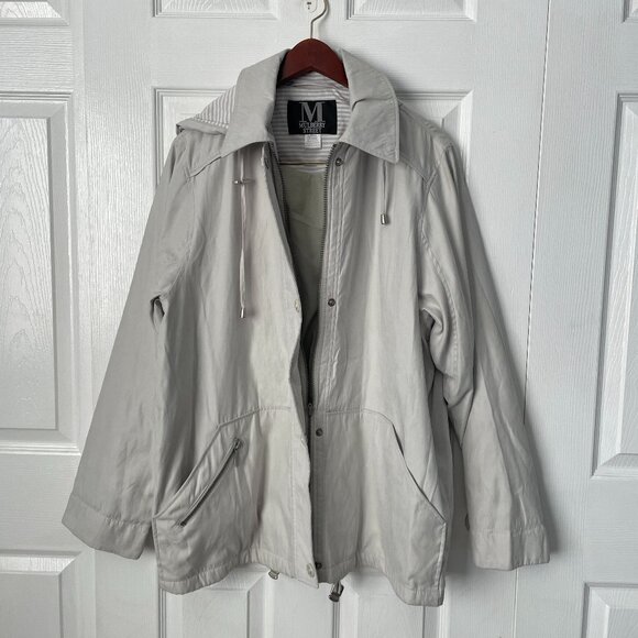 Mulberry Street Lightweight Removable Hood Ivory Jacket Large - Picture 1 of 7
